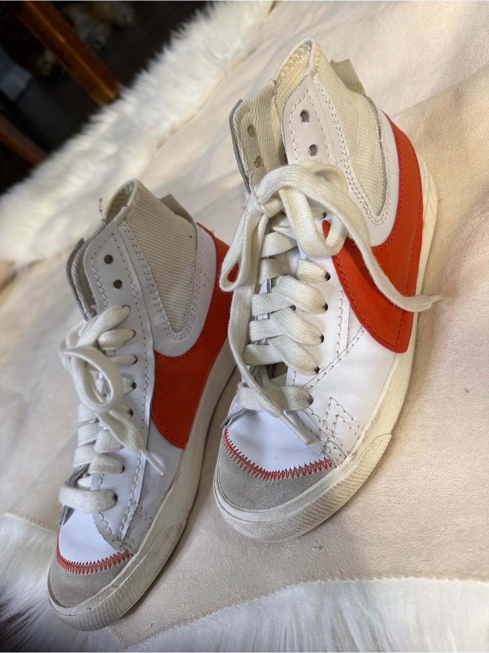 Nike White and Orange High-Top Athletic Sneakers